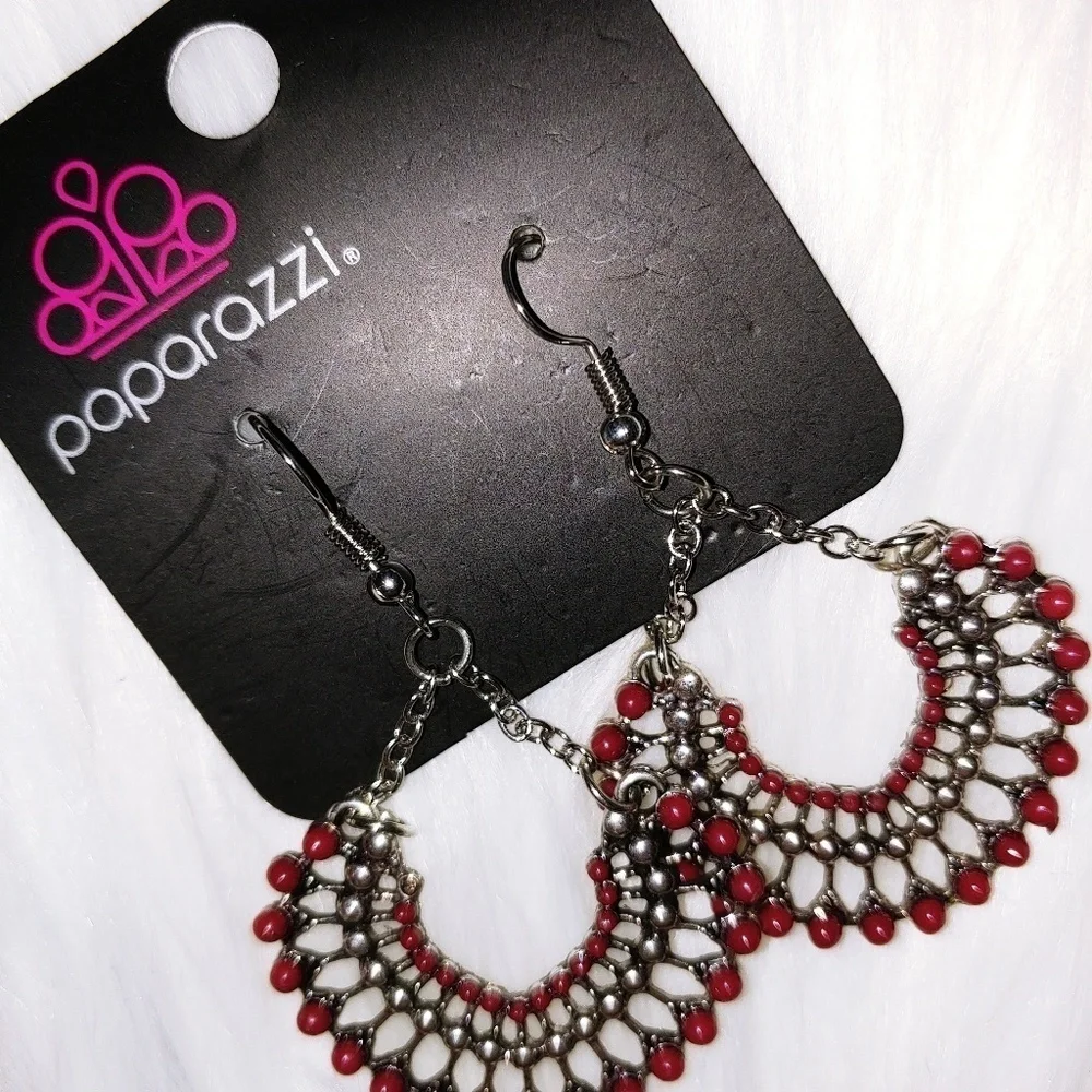 NWT Paparazzi Earrings Silvertone Red